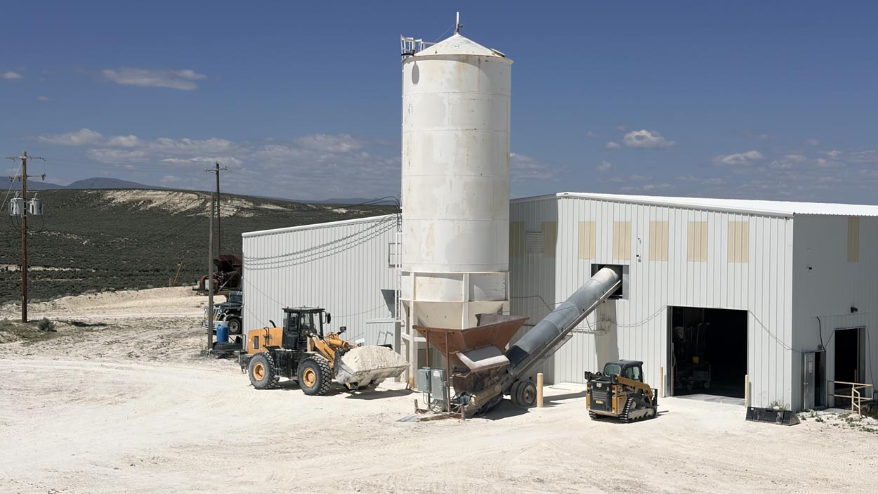 Pure Mountain’s processing building, silo and equipment near Westfall, Oregon.